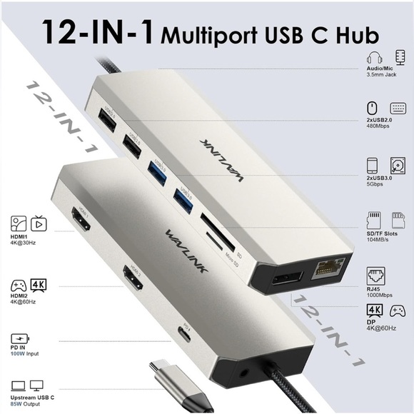 Wavlink USB-C Docking Station - Silver - Picture 1 of 10